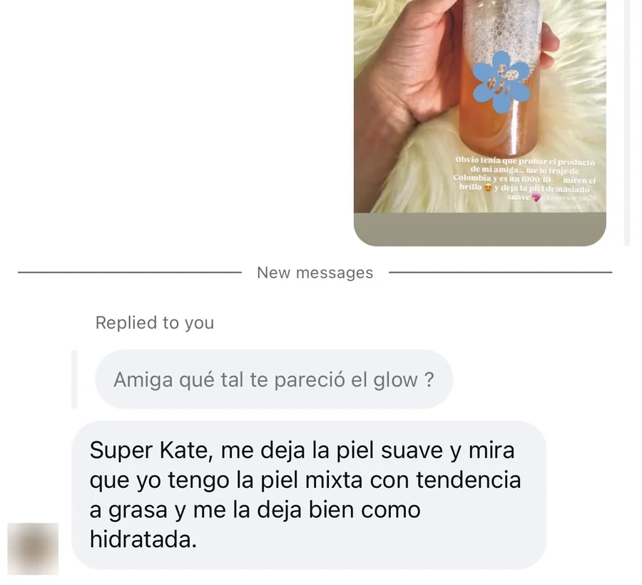 «Super Kate, me deja la piel suave y mira que yo tengo la piel mixta con tendencia a grasa y me la deja bien como hidratada.»